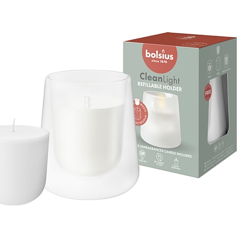 Bolsius Cleanlight starterkit holder og lys uden duft - hvid