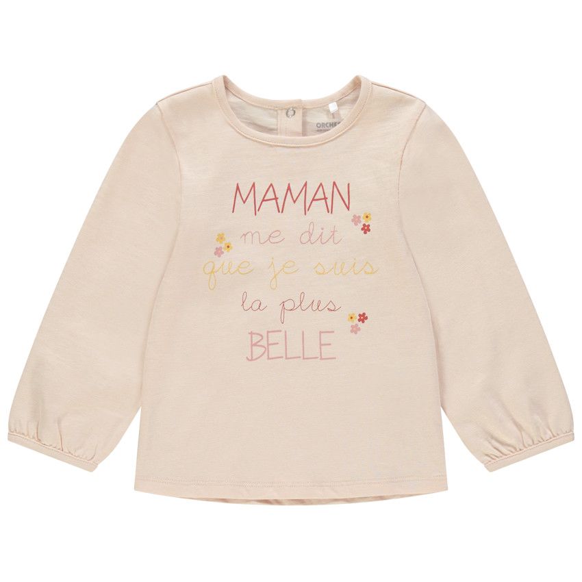 T-shirt manches longues à message printé pour bébé fille - Rose