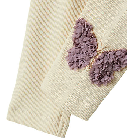 Name It Leggings - Rib - NbfBolia - Summer Sand m. Schmetterling