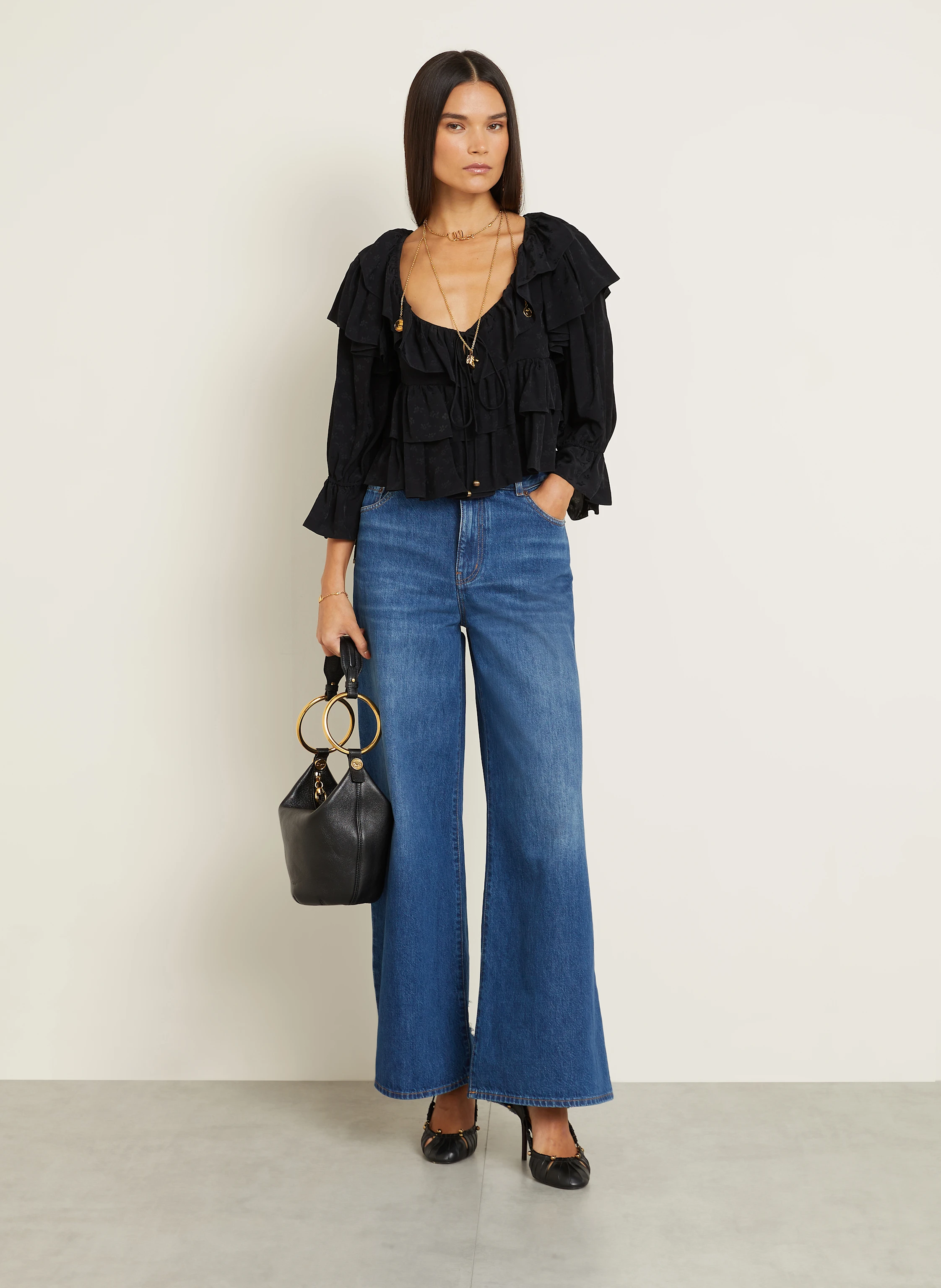 Chloé Cropped-Bluse mit 3/4-Arm und Rüschen