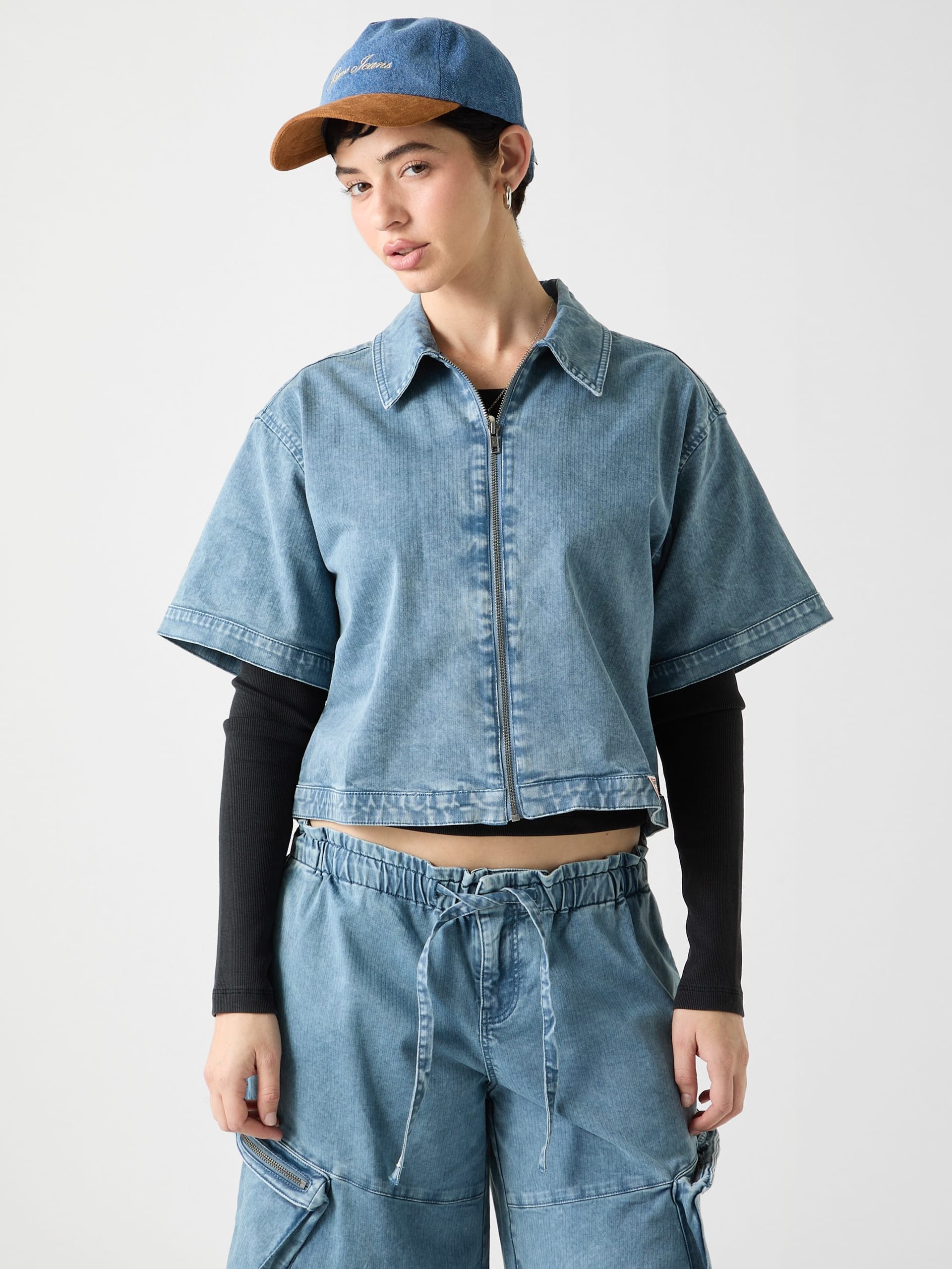 Camisa jeans com zíper GUESS Originals