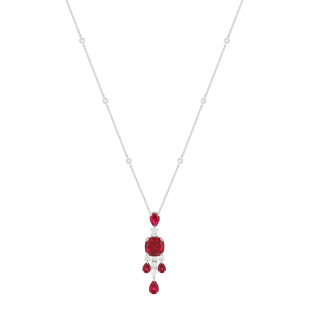 Collier argent 925 pierres synthétiques rouge zirconias 40cm