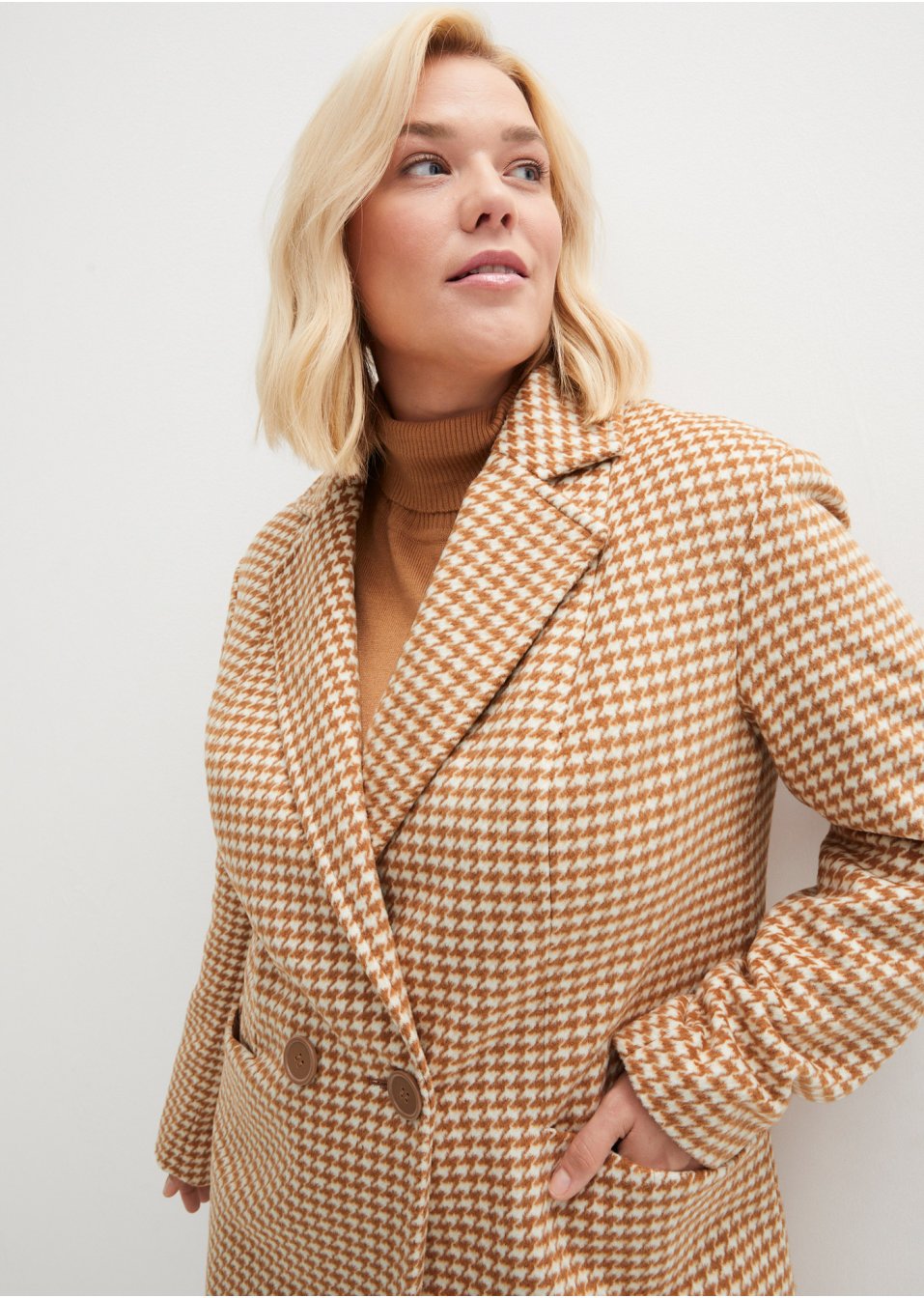 Manteau à motif pied-de-poule avec teneur en laine
