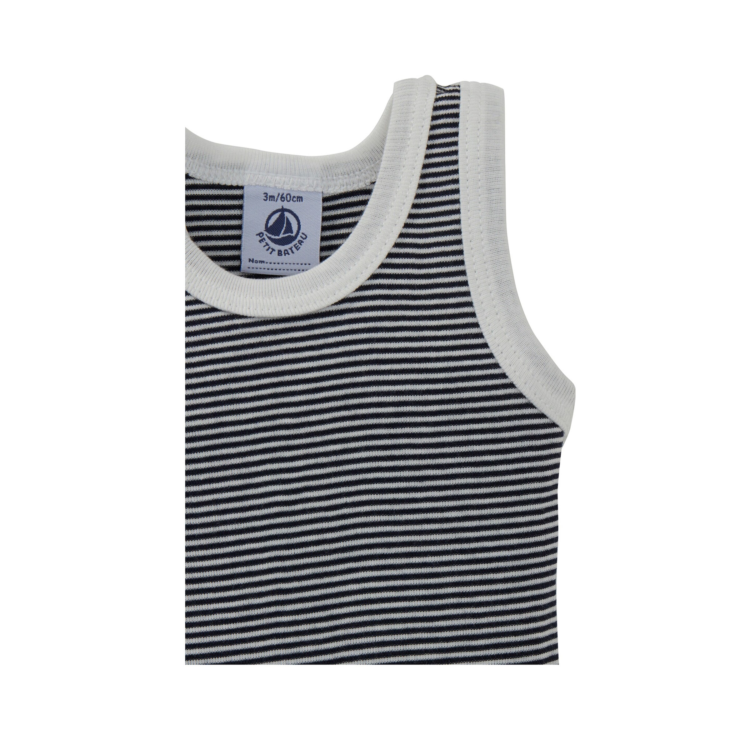 Petit Bateau 3er-Pack Bodys ohne Arm Uni Ringel Streifen