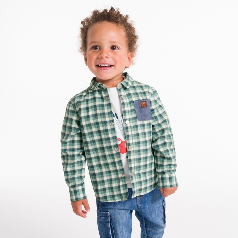 Chemise à carreaux en tubique verte bébé garçon