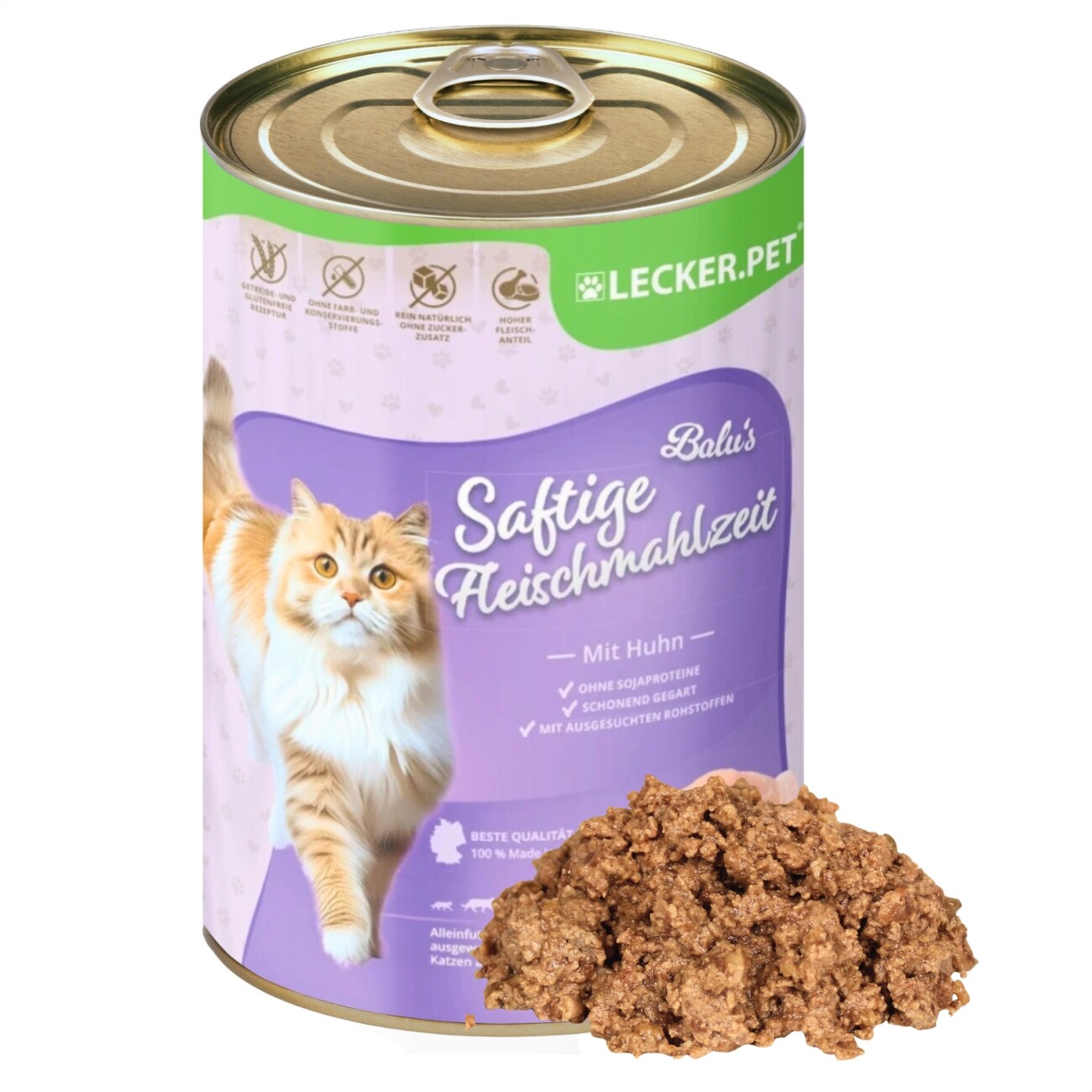 Lyra Pet Lecker.Pet Balu's Saftige Fleischmahlzeit mit Huhn Katzenfutter Nassfutter 6x400 g