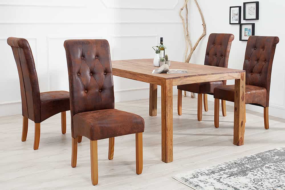 Edler Stuhl CASA whisky braun vintage mit Zierknöpfen Massivholzbeine