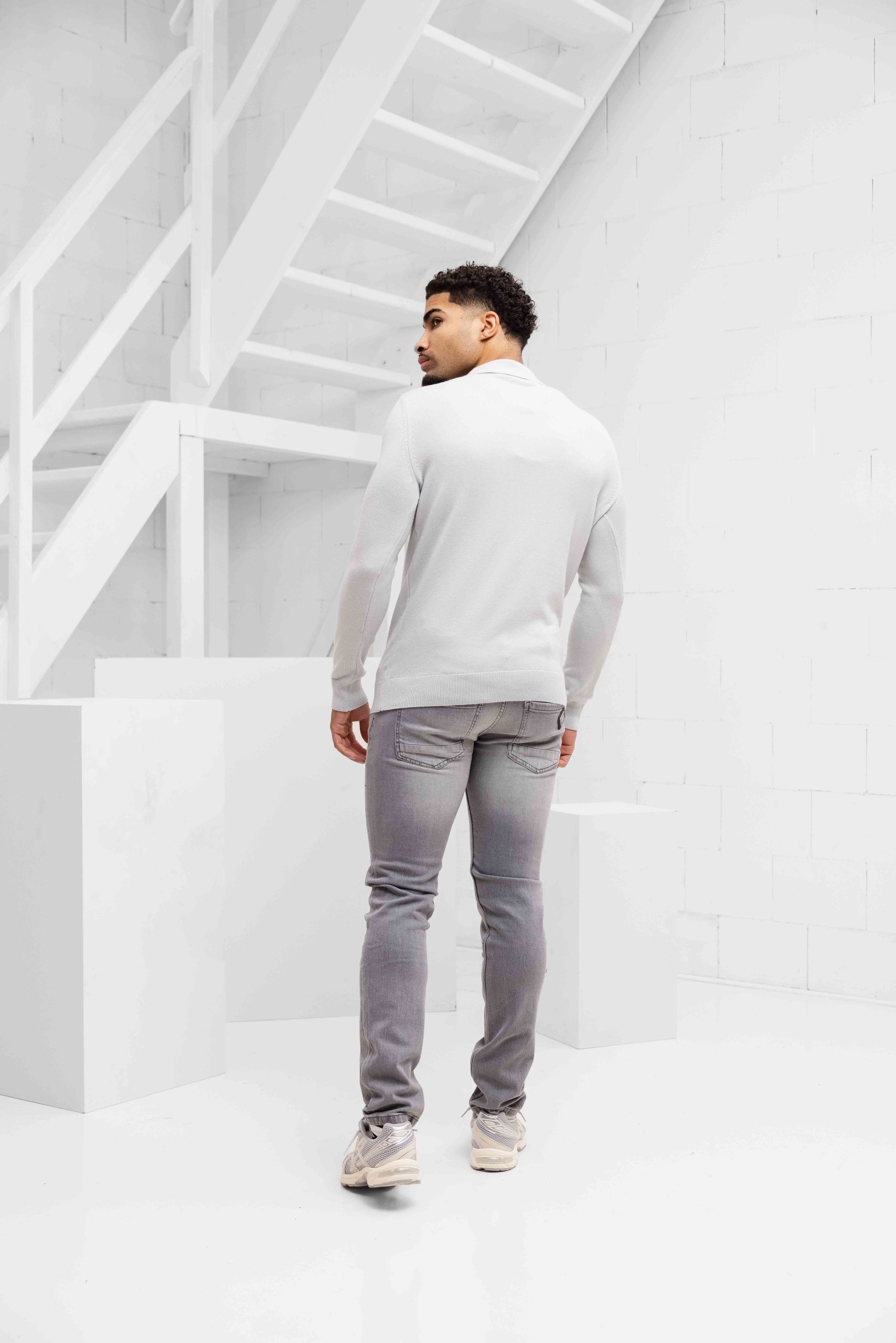 Malelions Knitted Longsleeve Polo Heren Lichtgrijs