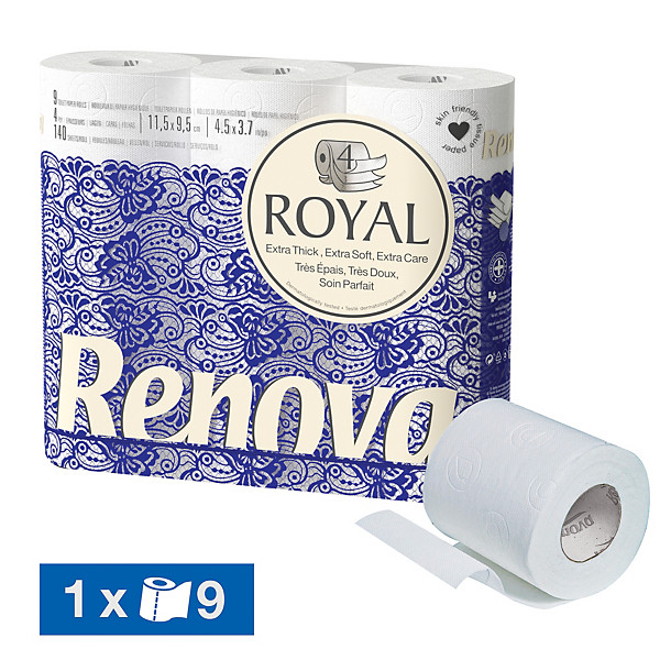 Papier toilette Renova Royal 4 épaisseurs, lot de 9 rouleaux