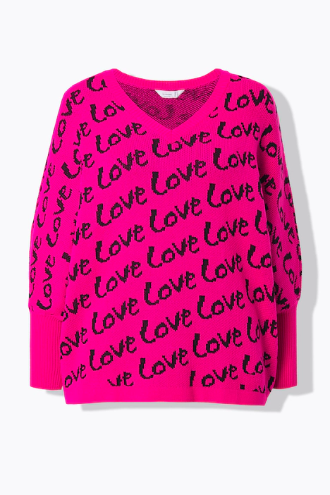 Pullover, Poncho-Form, LOVE-Schriftzüge, neon berry