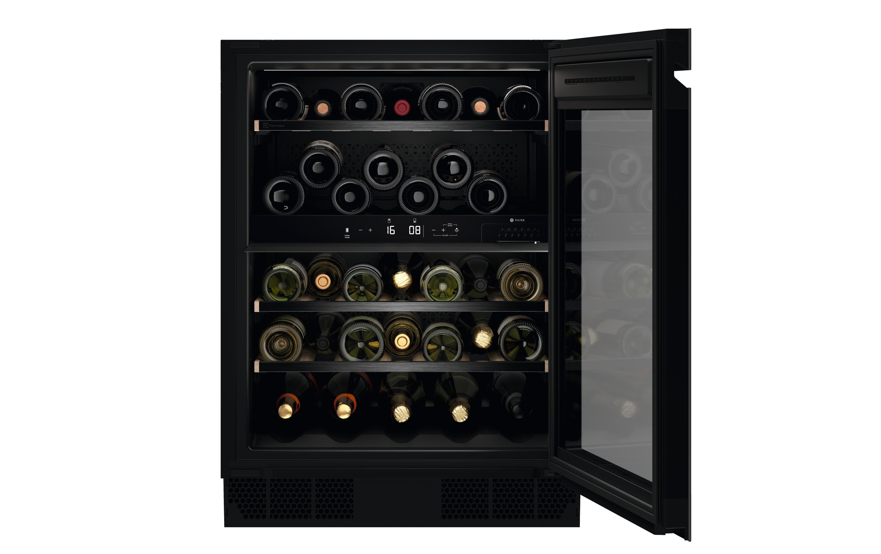Weinkühlschrank WKU60DSP Rechts/Wechselbar<br>Luxus-Weinkühlschrank für bis zu 40 Flaschen, mit flexiblen Temperaturzonen und eleganter Holzregal-Ausführung