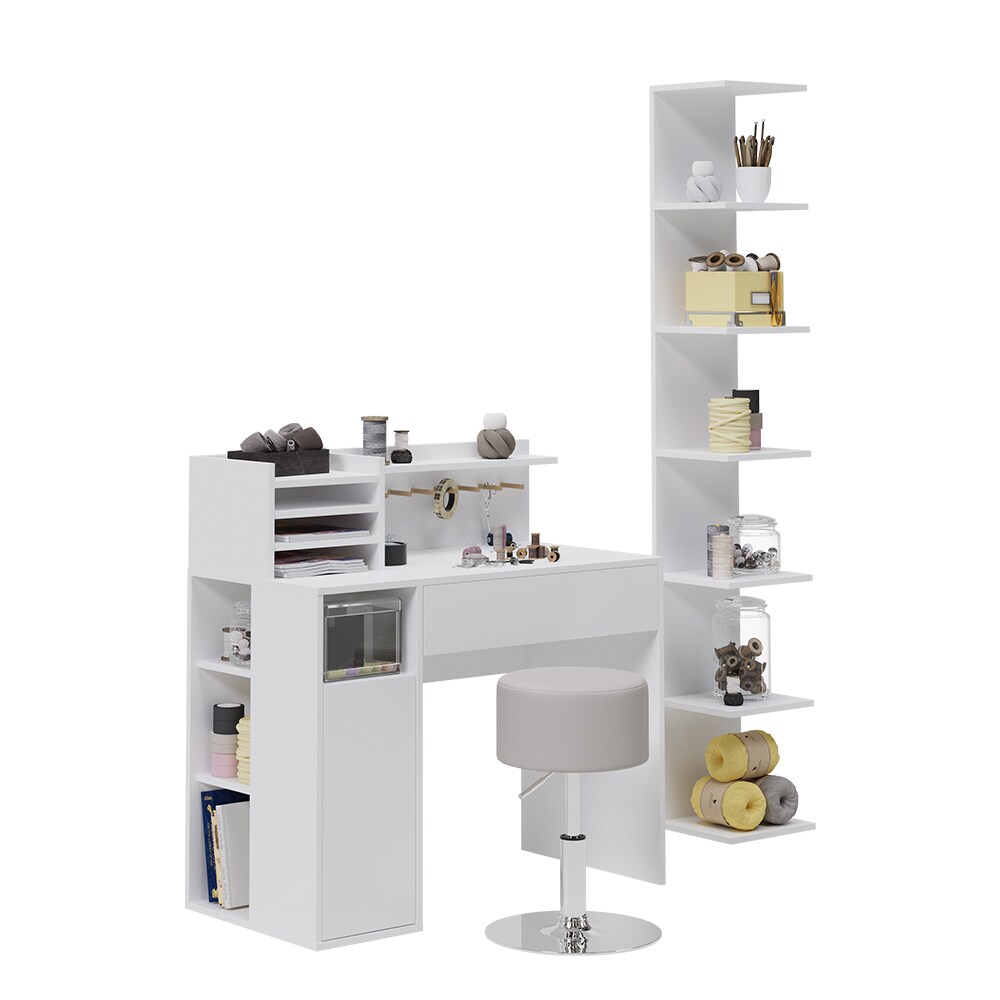 Vicco Schreibtisch, Weiß, 3 Teile, mit Bücherregal und Hocker