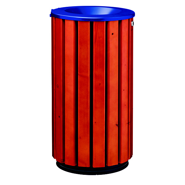 Corbeille à poser ou à fixer zeno access - 80l - lattes bois / avec couvercle entonnoir bleu outremer 5002
