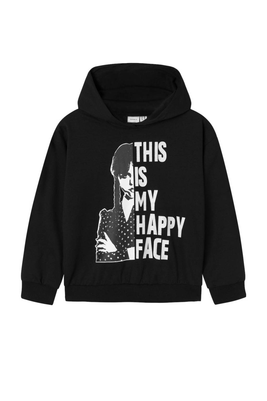 NAME IT hoodie NKFJXEMI WEDNESDAY met printopdruk zwart