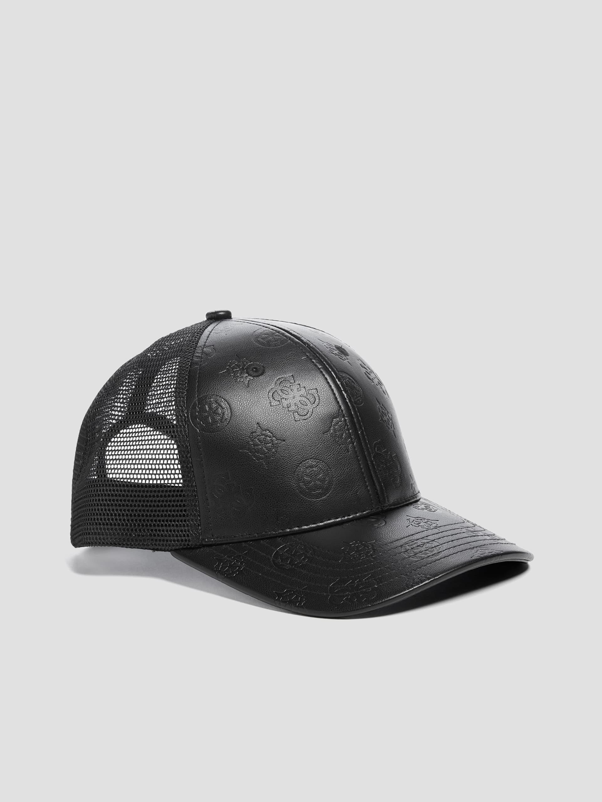 Boné Trucker de Couro Sintético com Estampa de Peônia