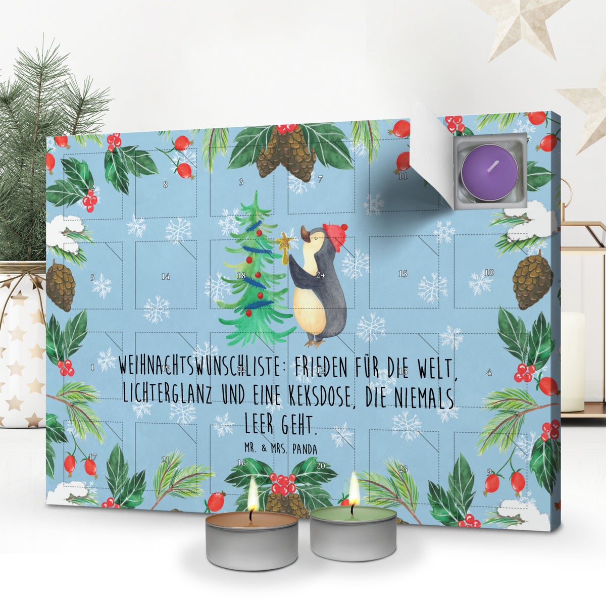 Mr. & Mrs. Panda Geurkaars Adventskalender Pinguïn Kerstboom - Pastelblauw