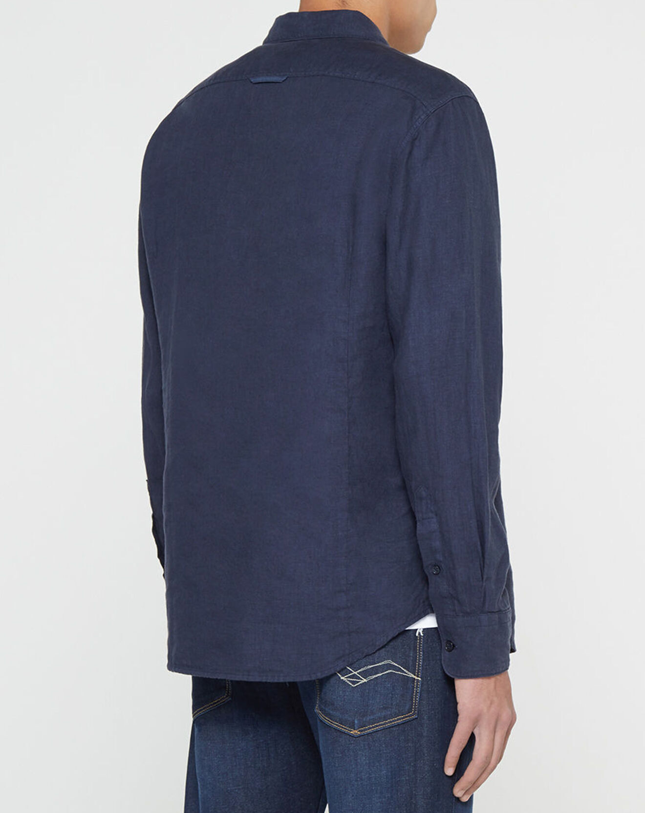 Replay Chemise 100% Lin Regular Fit bleu marine