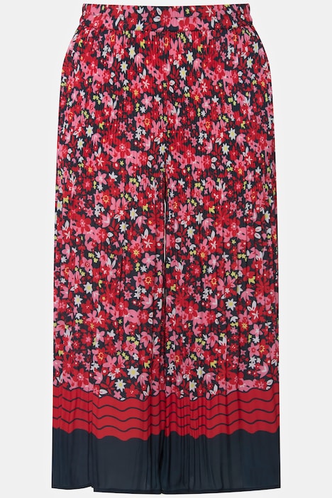 7/8-Plissee-Hose Mary, Blüten, weites Bein, Elastikbund