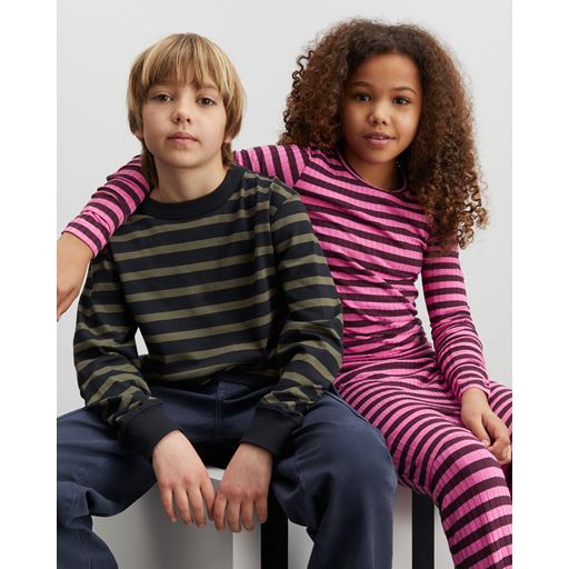Mads Nørgaard 5x5 Classic Stripe Lala Leggings, Plum Perfect/Carmine Rose, 12 år