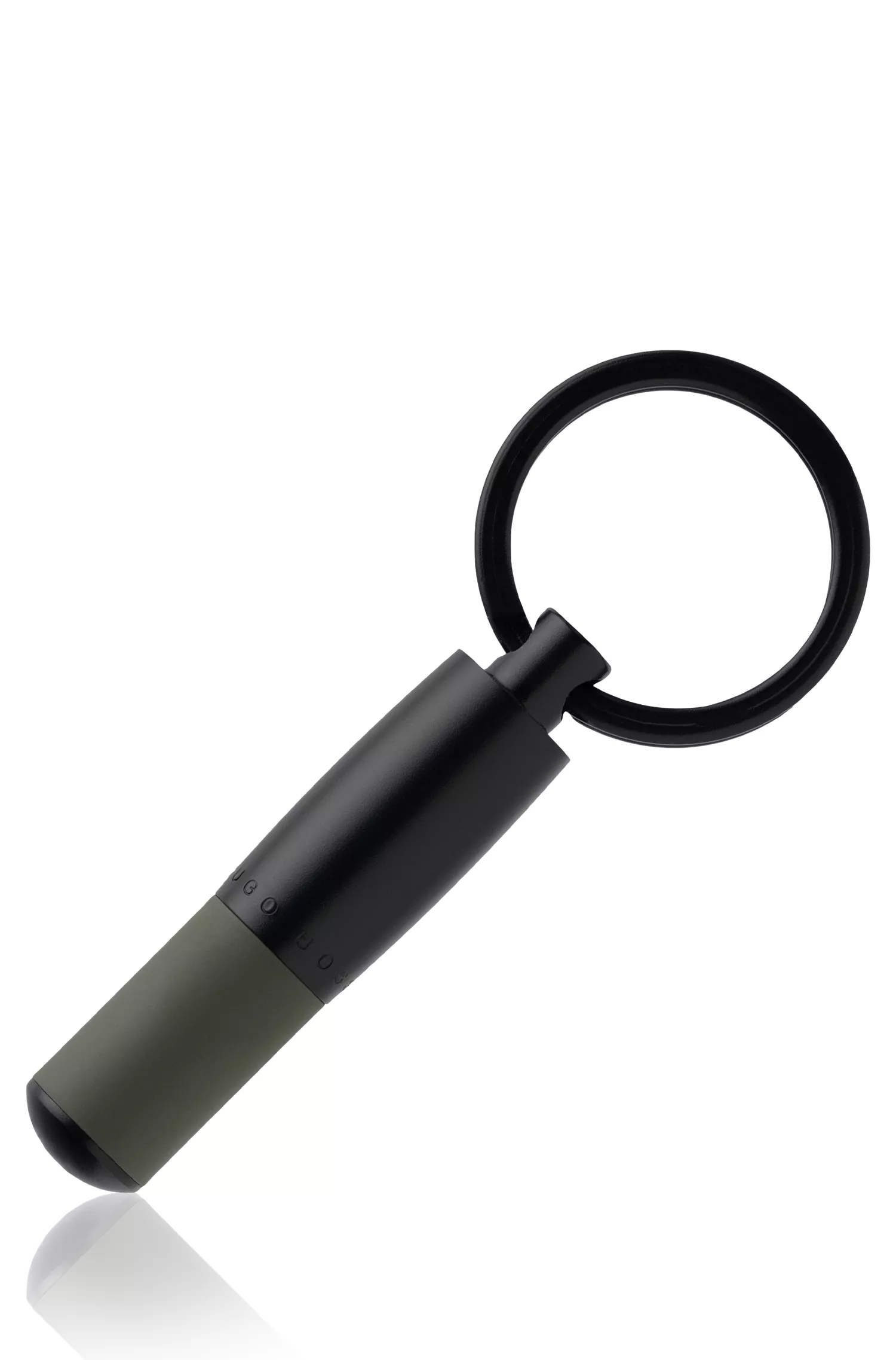 Chaveiro tubular BOSS preto em metal com acabamento emborrachado cáqui.