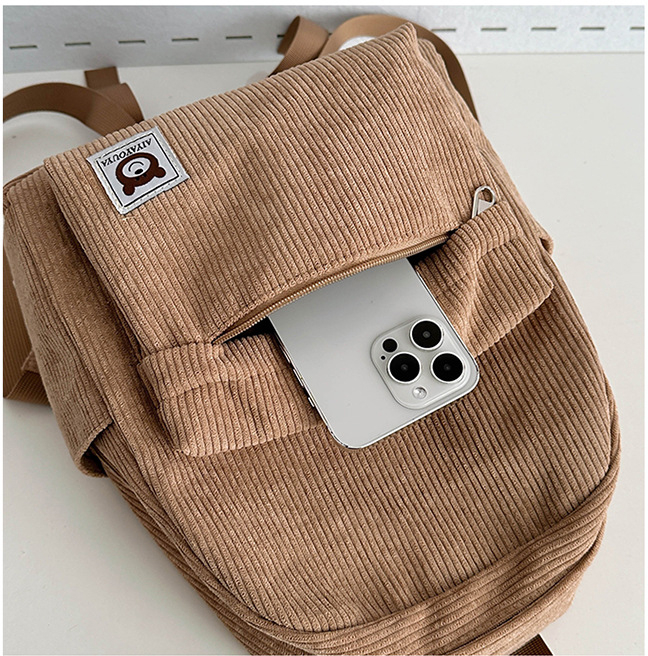 (33x27cm) Kordsamt Rucksack Fashion Umhänge Schultertasche Retro Backpack - Braun
