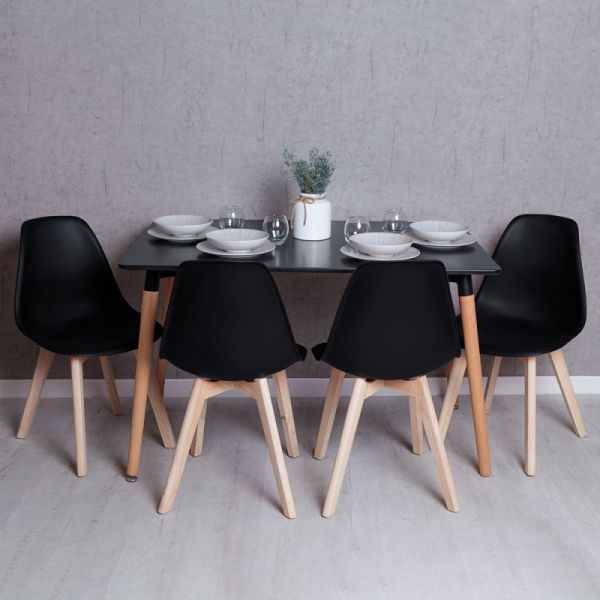 Conjunto Mesa de Jantar Tower Retangular 120 x 80 cm Preta e Conjunto 4 Cadeiras Synk Basic Preto