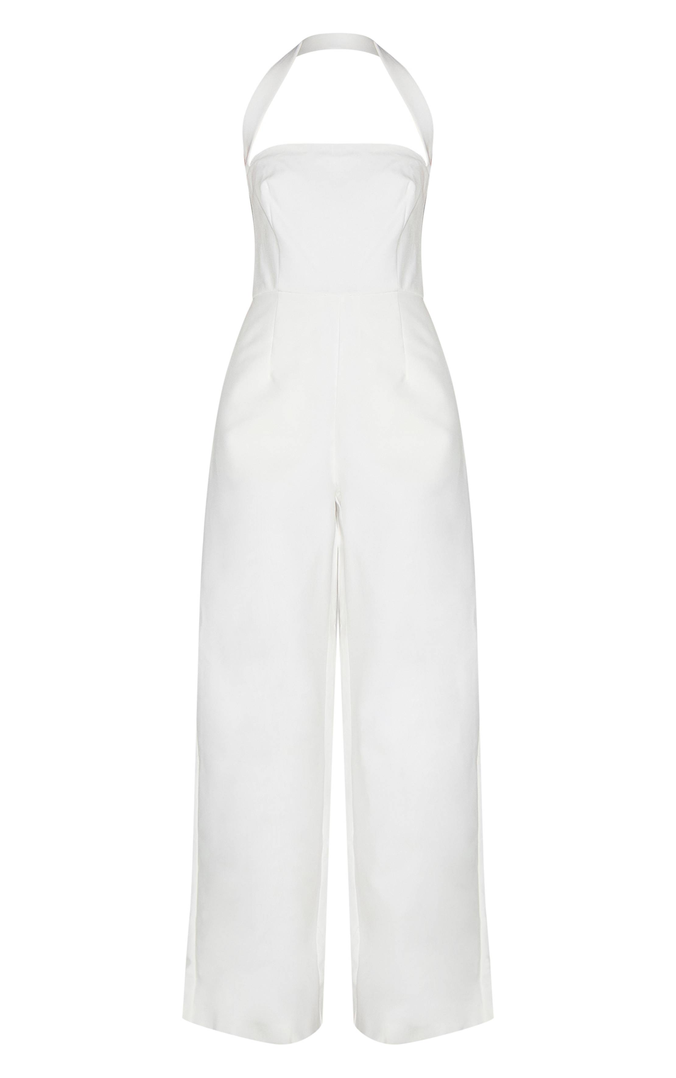Crème Combinaison-pantalon Premium Tissée À Encolure Dos-nu Et Jambes Larges