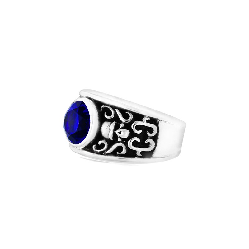 Bague Homme Argent Tête De Mort Pierre Bleue Solo Skulls