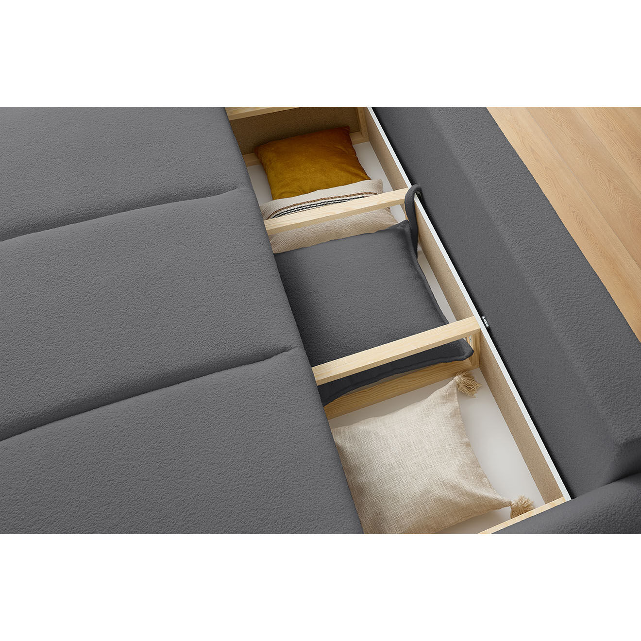 Bobochic Canapé 3 places convertible coffre Bouclette Leon gris foncé - 226x97x90 cm