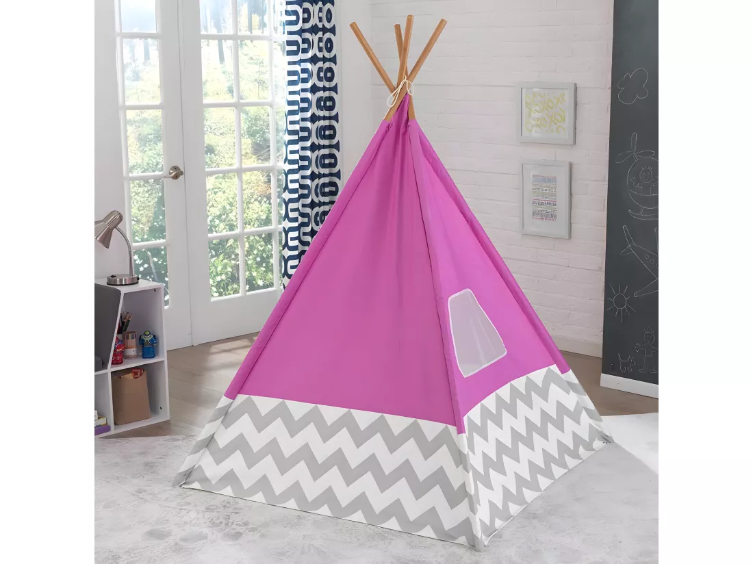 Tipi enfant en toile et bambou Rose