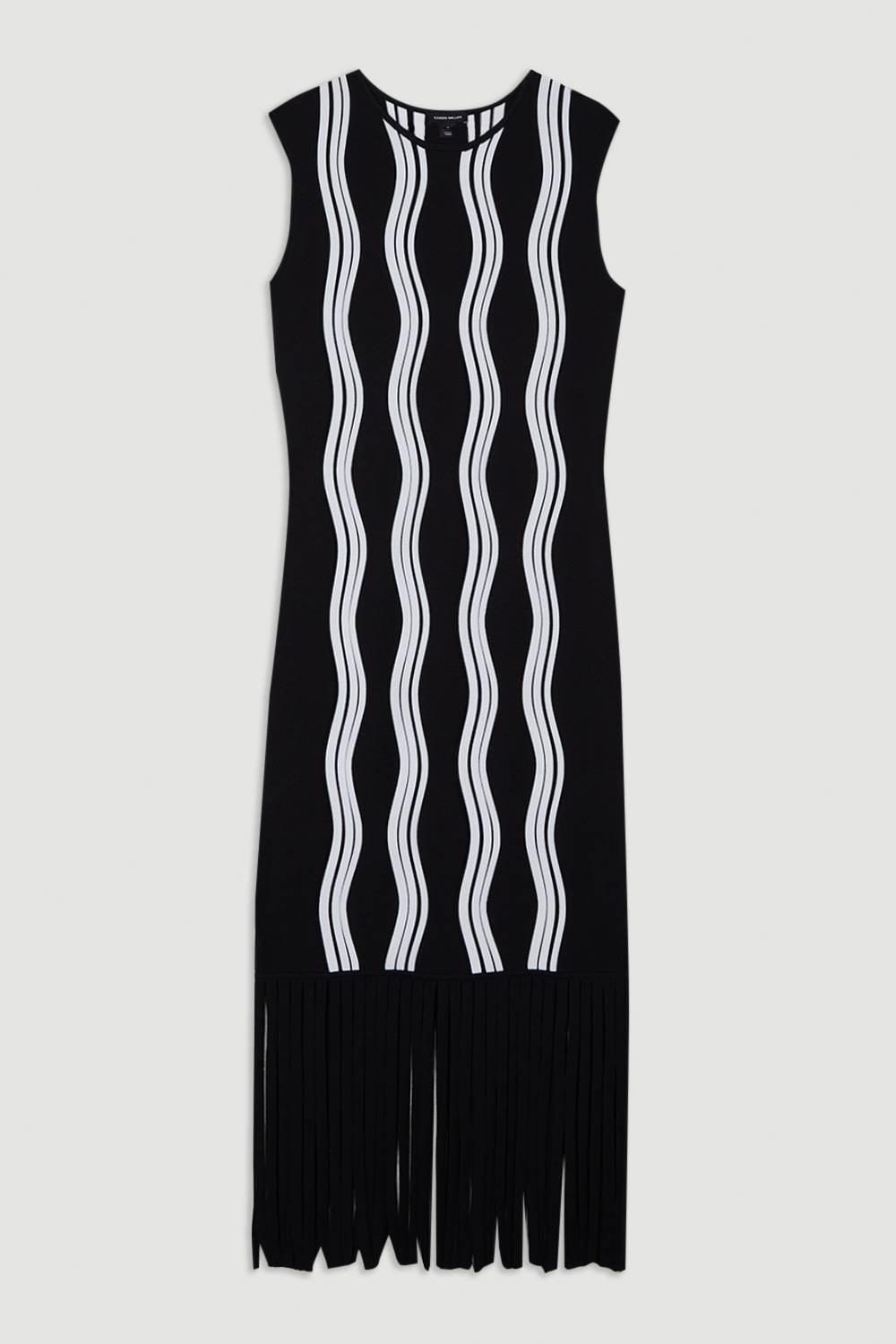 KarenMillen Robe en maille à vagues contrastées avec franges
