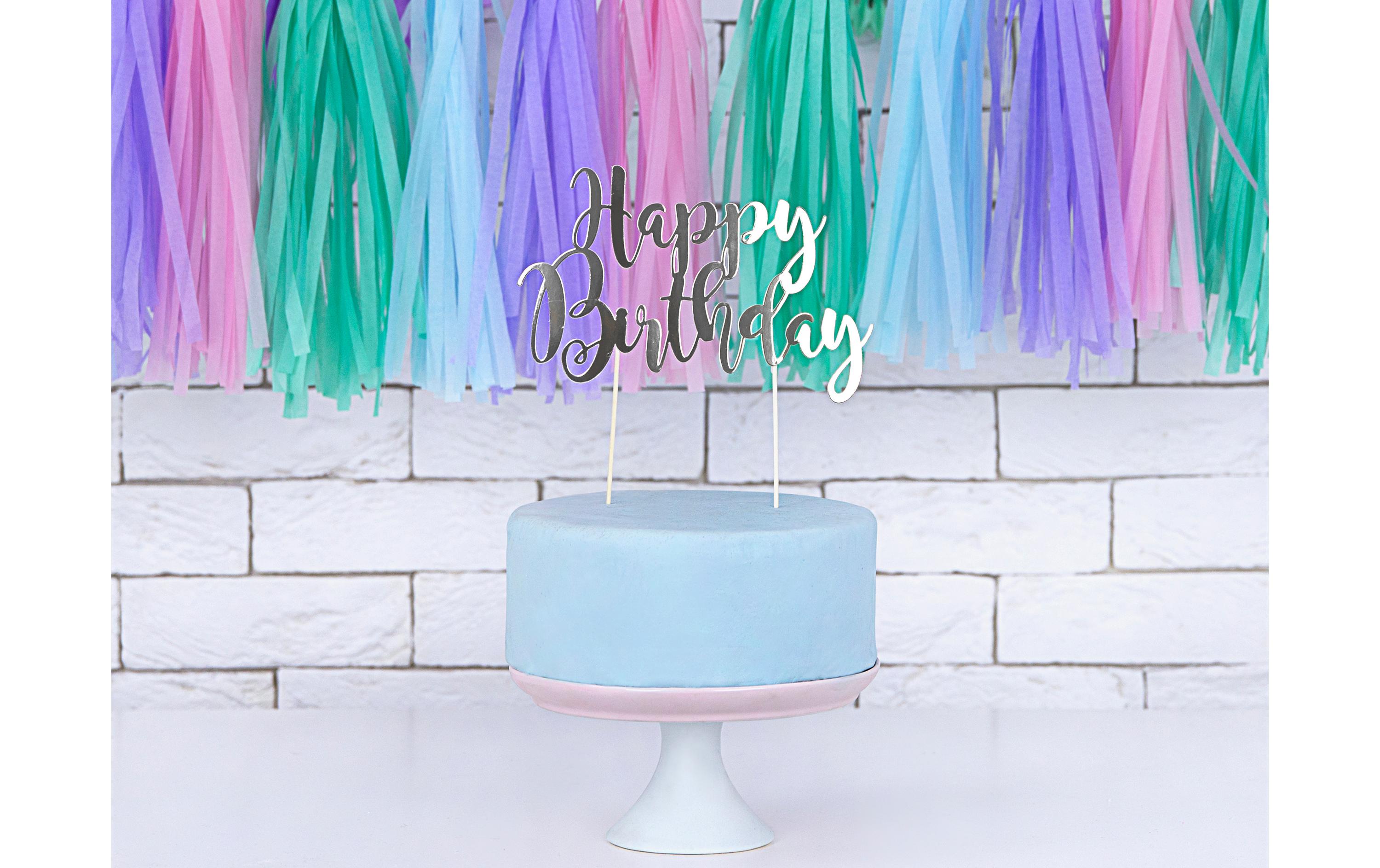 Kuchen-Topper Happy Birthday 1 Stück, SilberEleganter Torten-Topper