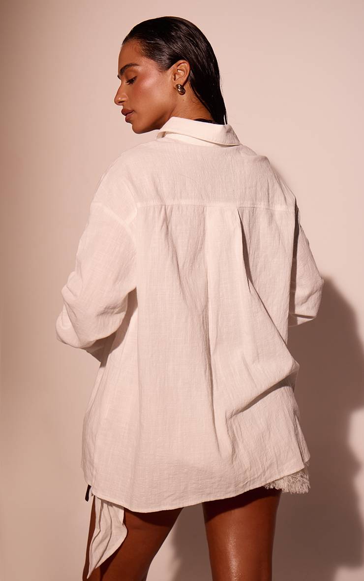 Crème Chemise De Plage À Manches Longues Effet Lin