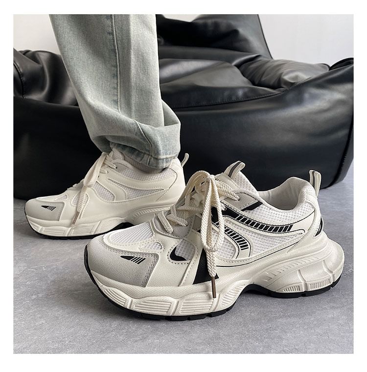 HANO - Gestreepte platform veterschoenen