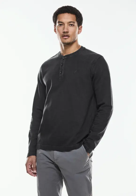 Washed Henleyshirt - faded black