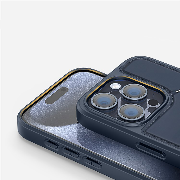 iPhone 15 Pro Max MagSafe Hybrid Leder Hülle mit Kartenfach   Kickstand Aufsteller (RFID Schutz) - Blau