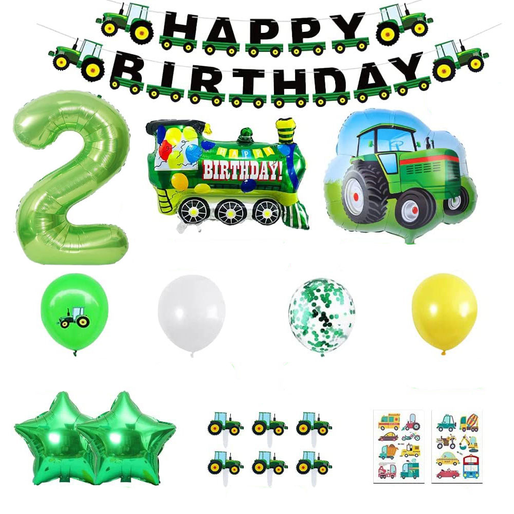 (66-tlg. Set) Zahlen Ballon Kinder Geburtstags Party Folienballon   Happy Birthday Girlande / Kuchenstecker - Zahl 2 / Fahrzeuge