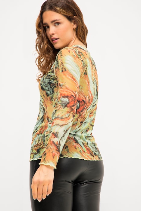 Longsleeve, Regular Fit, Mesh, Allover Print, Rundhals, Langarm