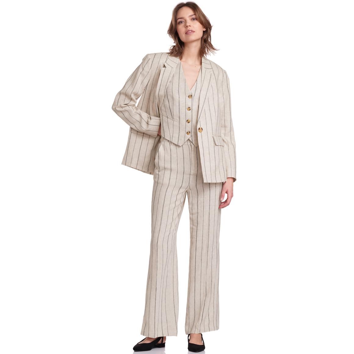Gina Collection Damen Leinen-Weste mit Streifen creme
