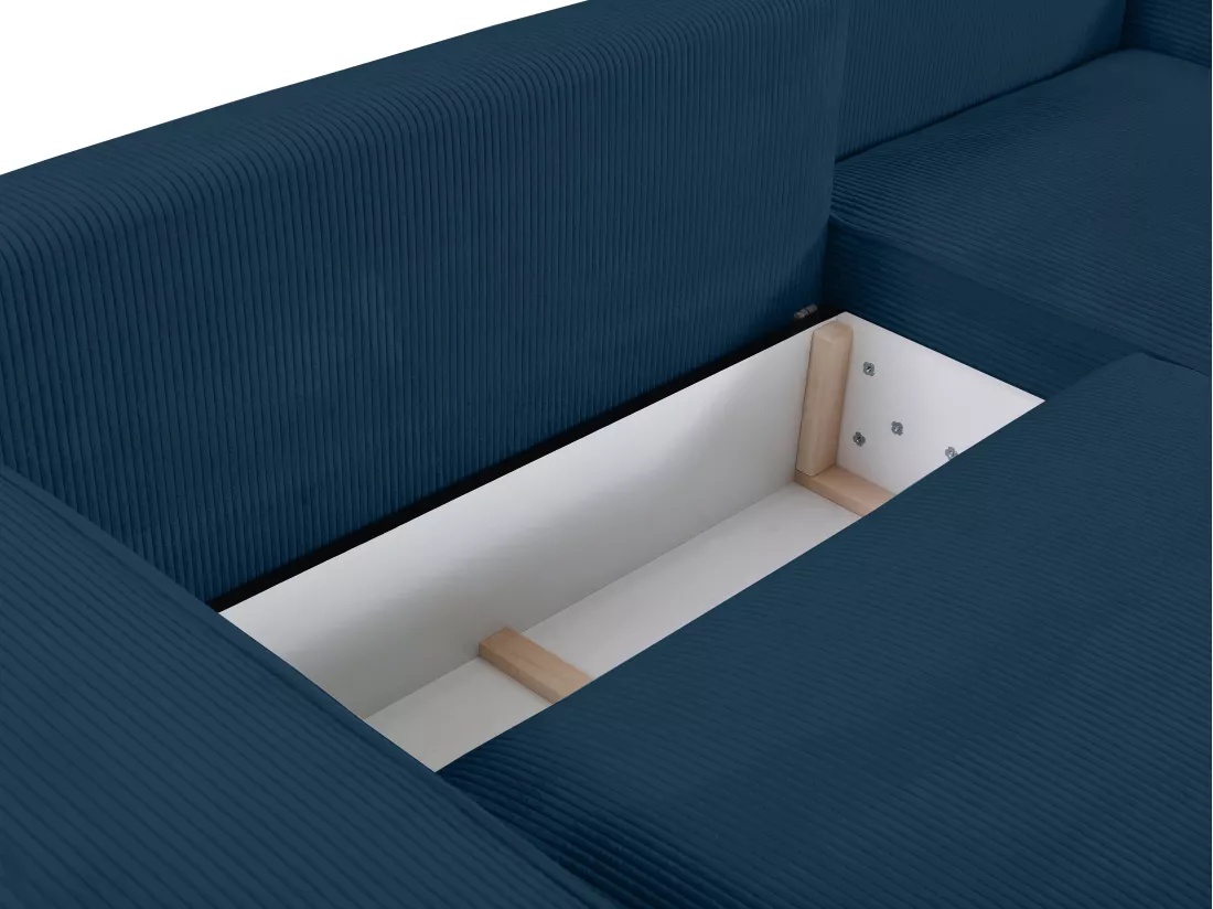 Canapé d'angle droit convertible en velours côtelé bleu AMELIA