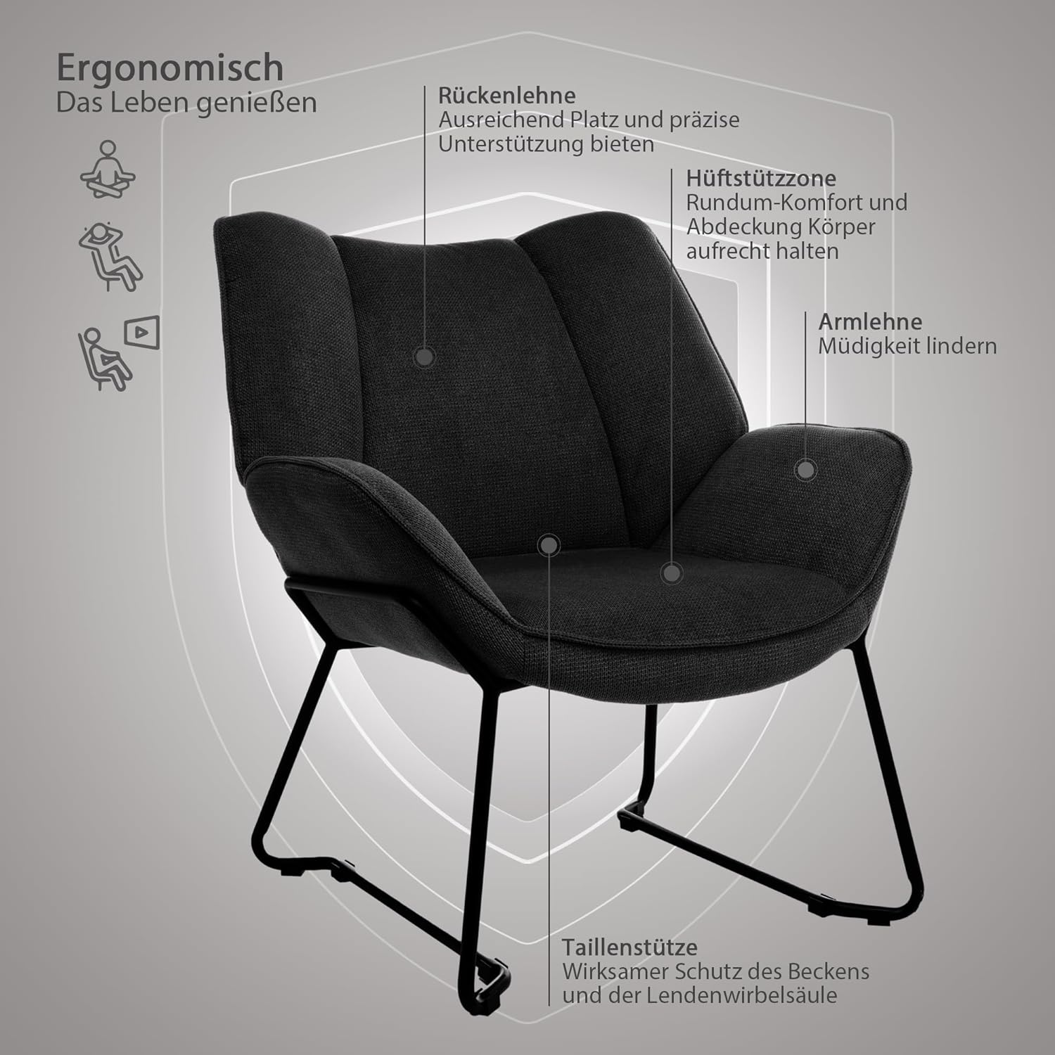 Relaxsessel Lounge Sessel Fernsehsessel bequem, Clubsessel Einzelsofa Cocktailsessel, Ohrensessel für Wohnzimmer/Schlafzimmer/Empfangsraum, Polster Lesesessel Vintage Dunkelbraun