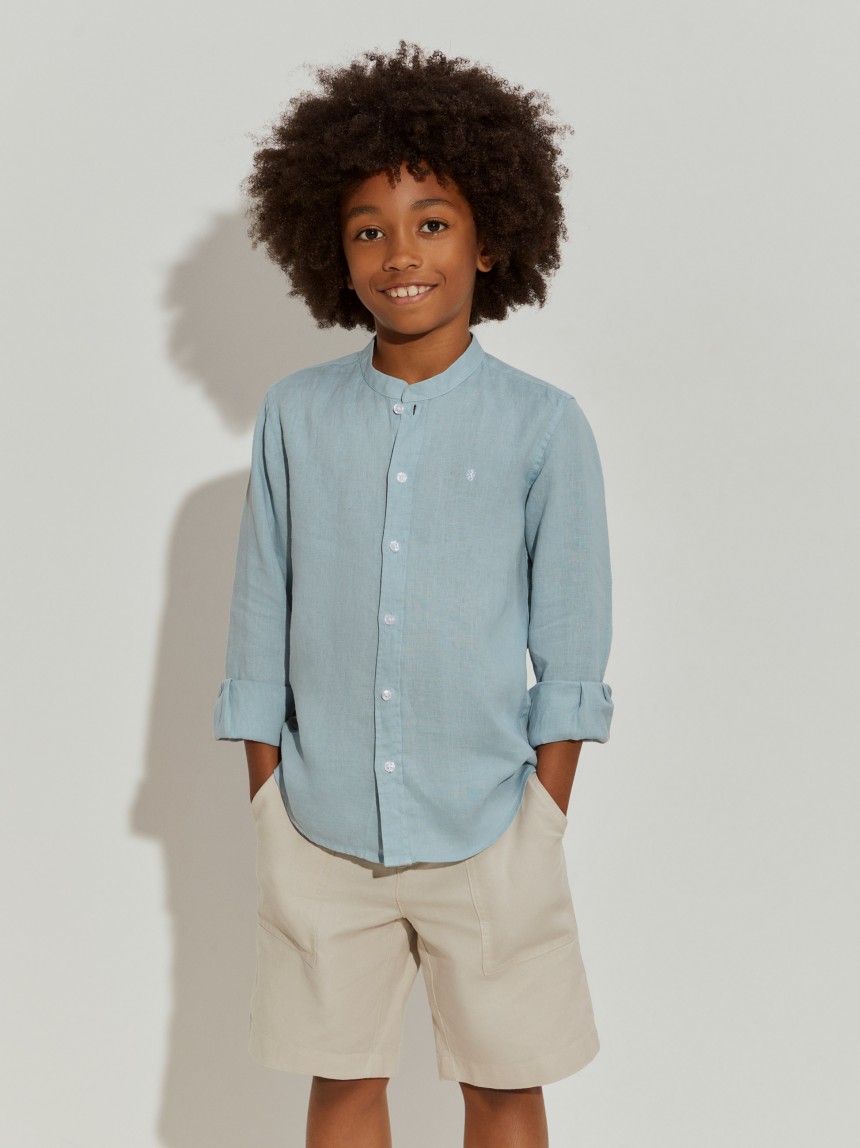 Camisa de linho gola mandarim
