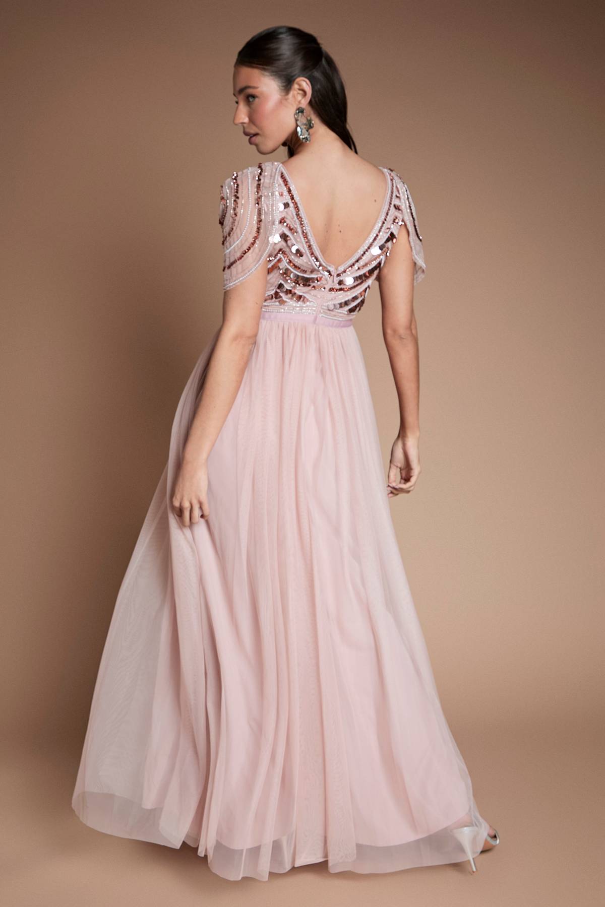 Coast Robe De Demoiselle D'honneur Midi À Paillettes Avec Manches Drapées