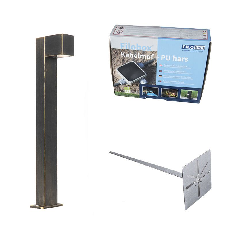 Buitenlamp antiek goud met grondpin en kabelmof 65cm IP44 - Baleno