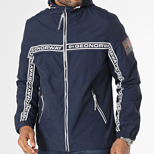 Veste Zippée Capuche A Bandes Bleu Marine