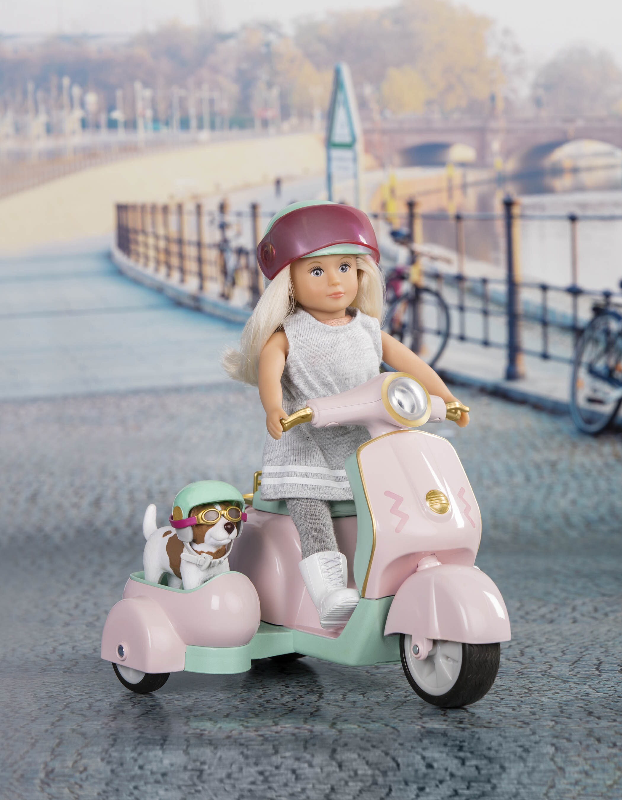 LORI Retro Roller mit Seitenwagen und Hund