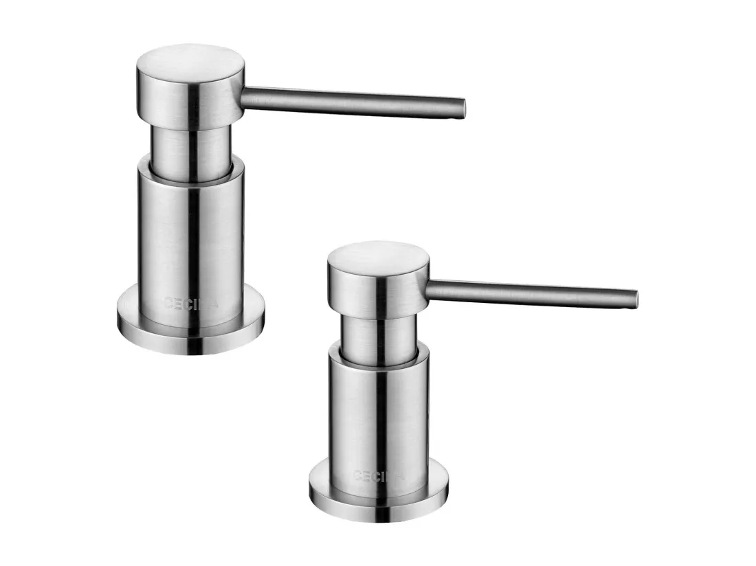 2PCS Distributeur de Savon de Cuisine Brossée Distributeur de Savon pour Evier avec Récipient de 300ML + Tuyau d'extension en Silicone de 1,25M