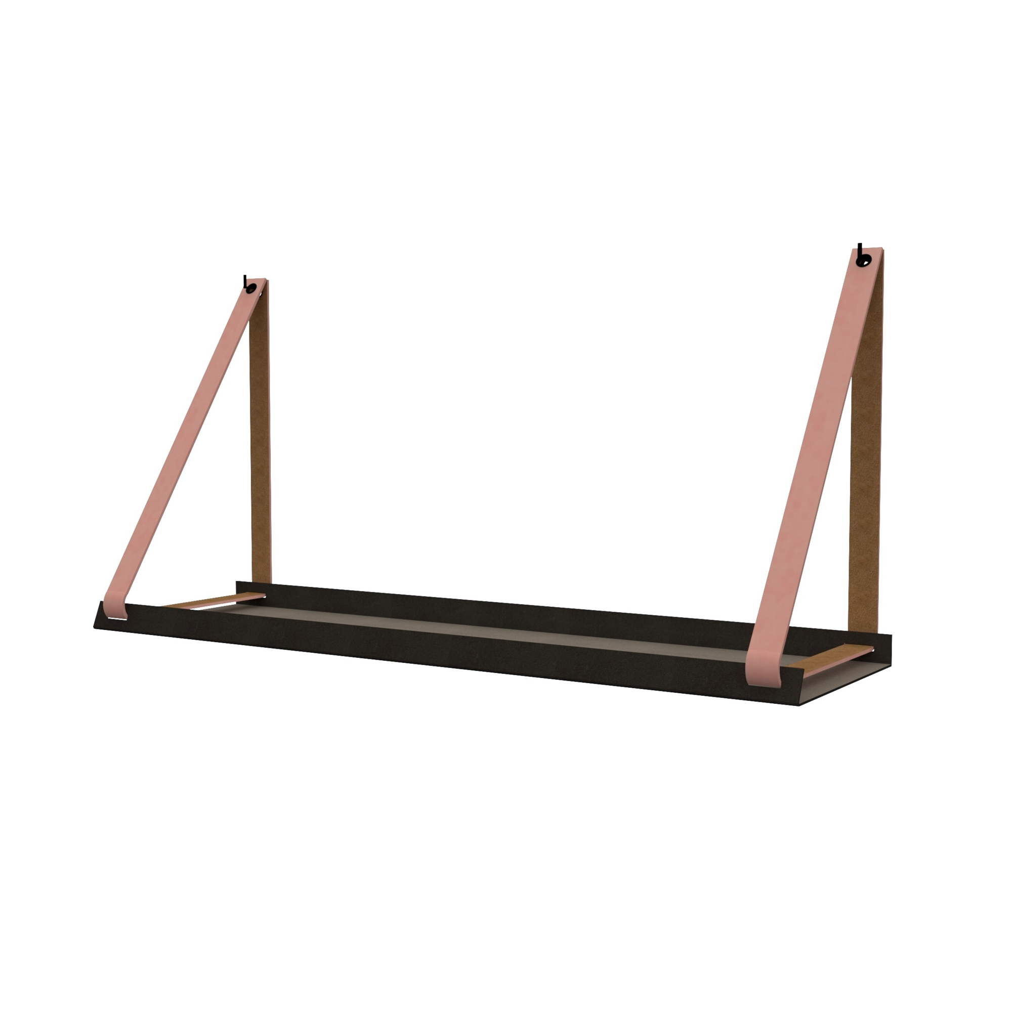 Stalen wandplank 70x20cm - incl. leren plankdragers Stalen wandplank met leren plankdragers - Zachtroze