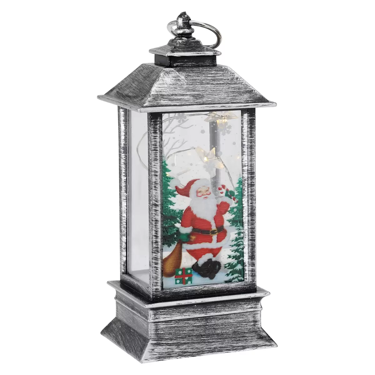 Laterne mit Weihnachtsfigur silber,vintage braun