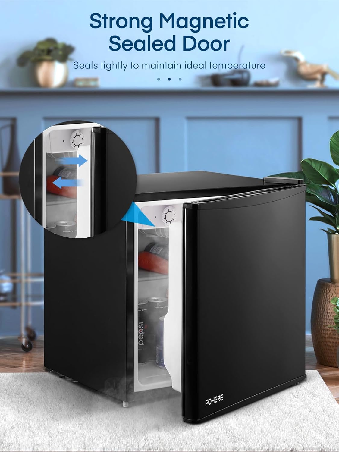 Mini Kühlschrank E 46L mit Eisfach, Kühlschrank Klein 42 dB, Wechselbarer Türanschlag, Energiesparend, Temperaturregelung, Ideal für Küche, Büro, Schlafzimmer, Hotels und kleine Wohnungen (Schwarz)